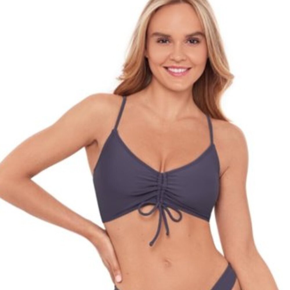 Sports Illustrated Women’s Shirred Tie Midkini Top Storm Blue Large